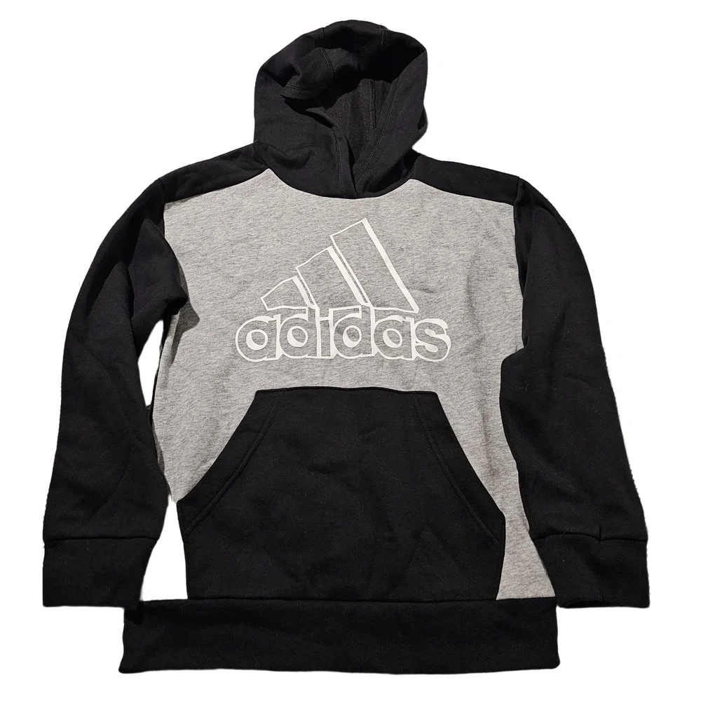 ADIDAS Boys‎ Black Grey Color Block Hoodie Small